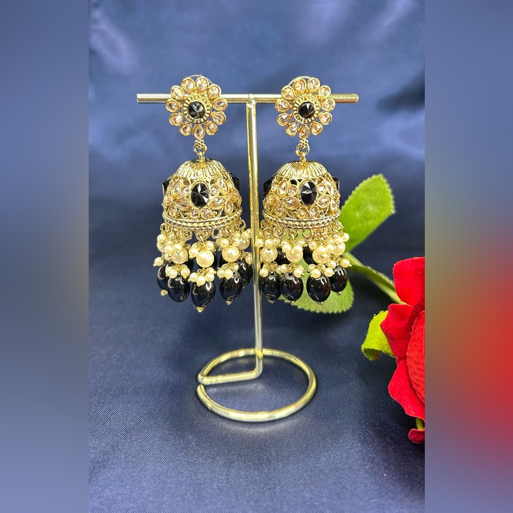 Beautiful Black And Gold Duluxe Reverse Ad Jhumkas